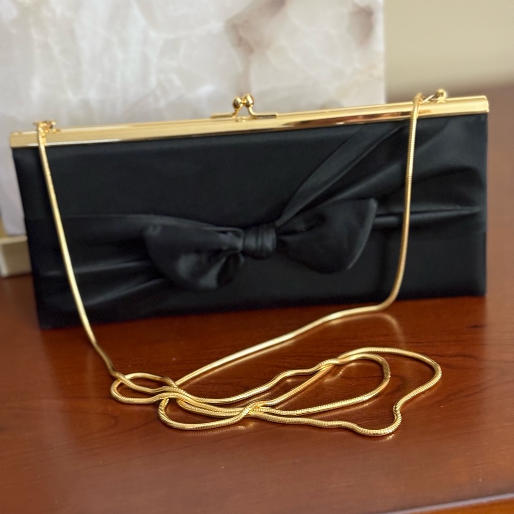 Black satin with gold tone hardware. - Picture 2 of 3